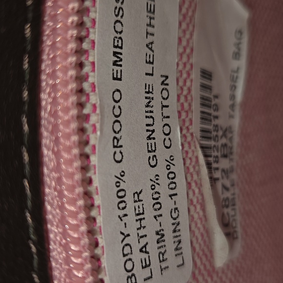 Dooney & Bourke Croc Embossed Leather Double Strap Tassel Satchel in Red - Picture 11 of 12